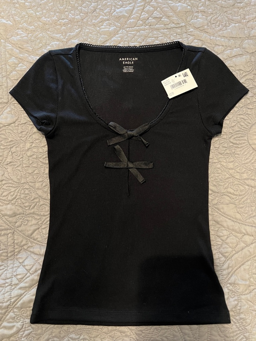 American Eagle Bow Front T-Shirt Black XS